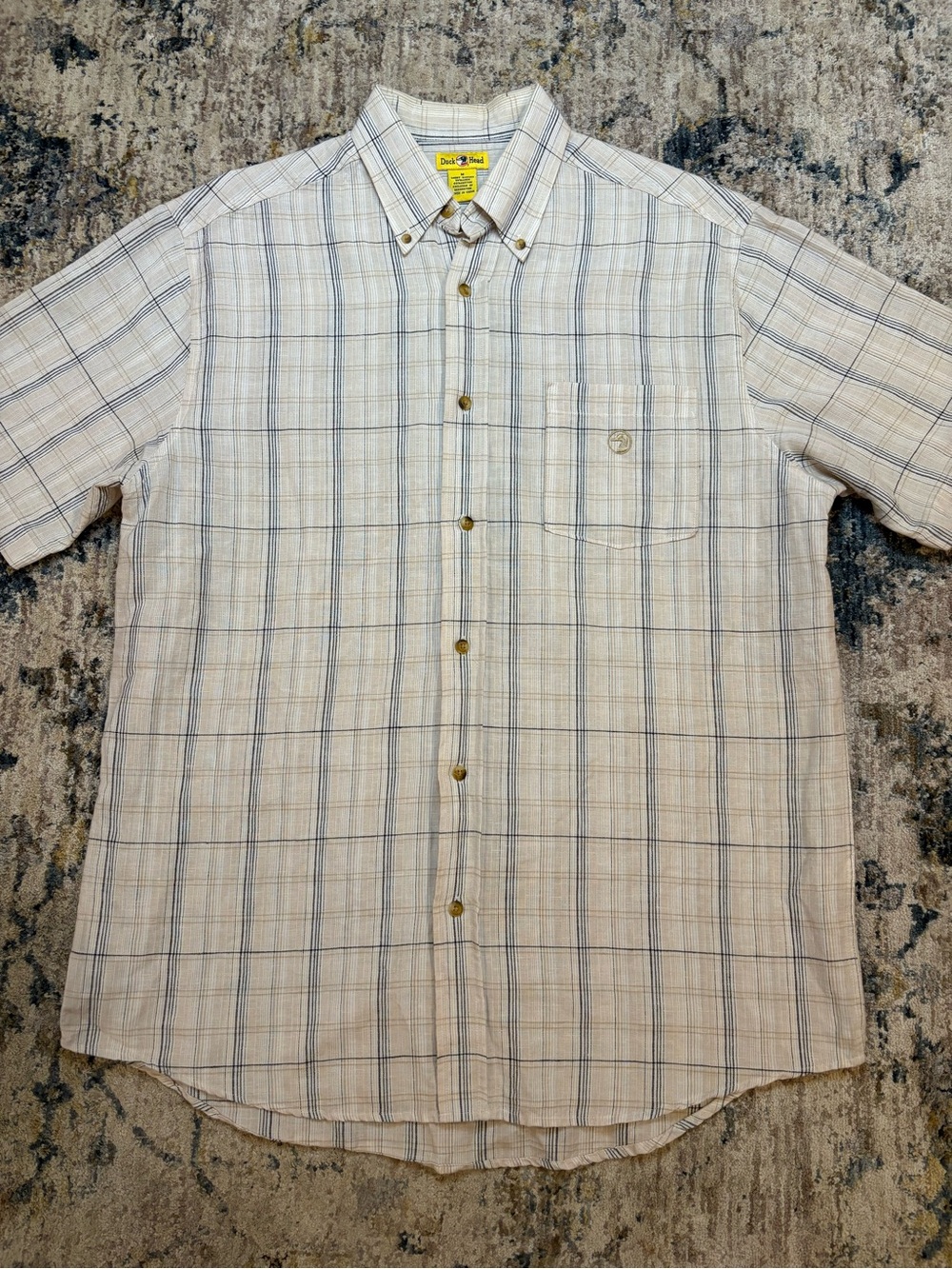Vintage Sz Med linen cotton Yellow Tag Duck Head Short Sleeve Button Up shirt